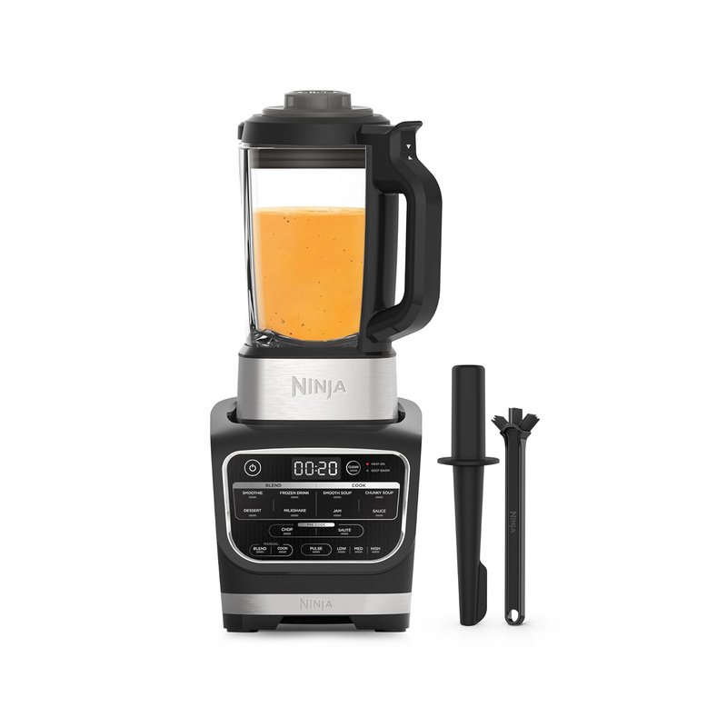 Ninja Foodi Blender & Soup Maker, 10 Auto-iQ Programs, 1.7L Glass Jug, Hot & Cold Blender, Built-In Heating Element, Tamper, Cleaning Program & Brush, 1000W, Black HB150UK
