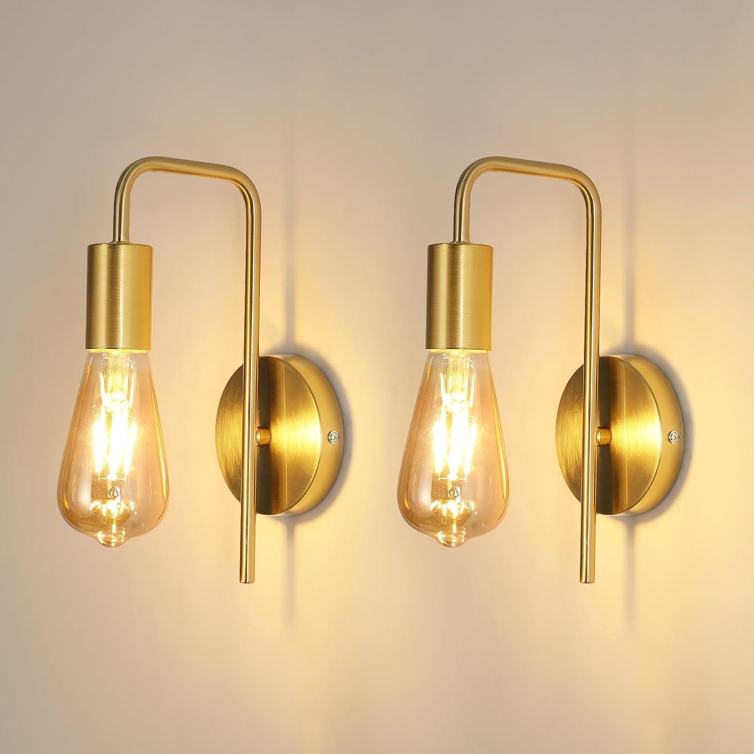Osairous 2 Pack Vintage Wall Light, Industrial Interior Wall Light, Retro Iron Wall Spotlight for Bedroom, Hallway Bar, E27, IP20, Gold, Without Bulb