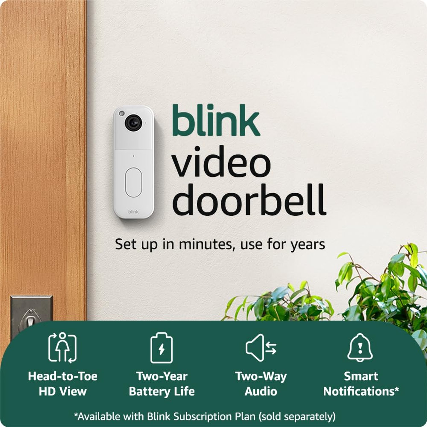 Blink Video Doorbell | Add-on | Head-to-toe HD view, two-year battery life, simple setup, IP65 | Works with Alexa | Required Sync Module not included – (White)