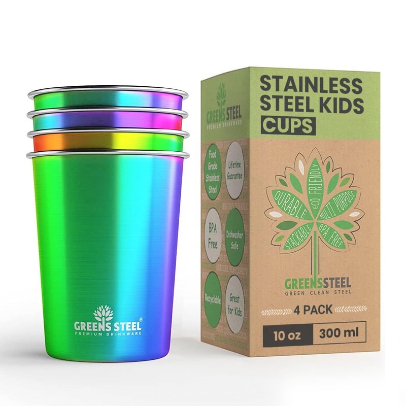 Stainless Steel Kids Cup - Rainbow, 300ml /10oz | Premium Metal Drinking Glasses | Plastic Free | Stackable Durable & Reusable Drinking Set | Great for Kids, Offices | Anti Scratch, Non Slip, Non Fade