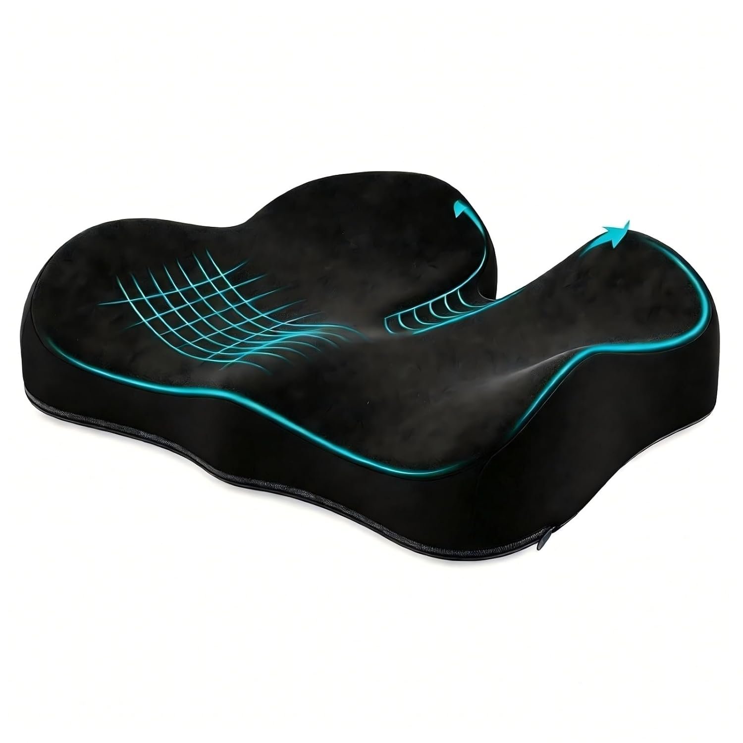 Benazcap Memory Foam Seat Cushions to Reduce Tailbone Pressure, Office Chair Cushion, Ergonomic Coccyx Cushion for Home, Office and Wheelchair, Car Seat Cushions for Driving, Non-Slip Base, Black.