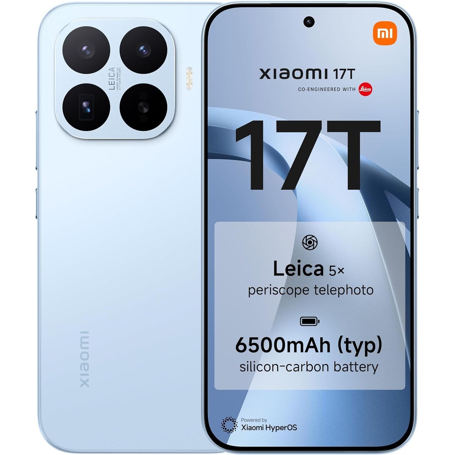 XIAOMI 17T, Smartphone 12+512 GB, 6.59" 120Hz eye-care display, 6500mAh (typ) Silicon-carbon Battery, Leica 5x Telephoto, 67W HyperCharge, MediaTek Dimensity 9500, Blue, 1 year extra warranty