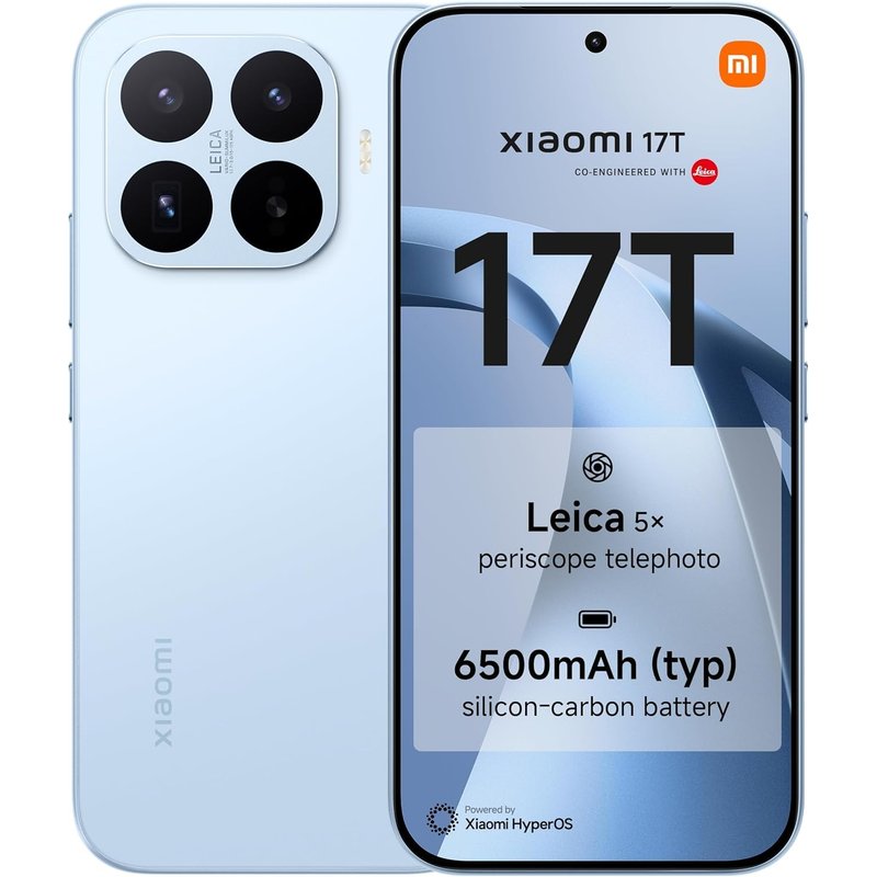 XIAOMI 17T, Smartphone 12+512 GB, 6.59" 120Hz eye-care display, 6500mAh (typ) Silicon-carbon Battery, Leica 5x Telephoto, 67W HyperCharge, MediaTek Dimensity 9500, Blue, 1 year extra warranty