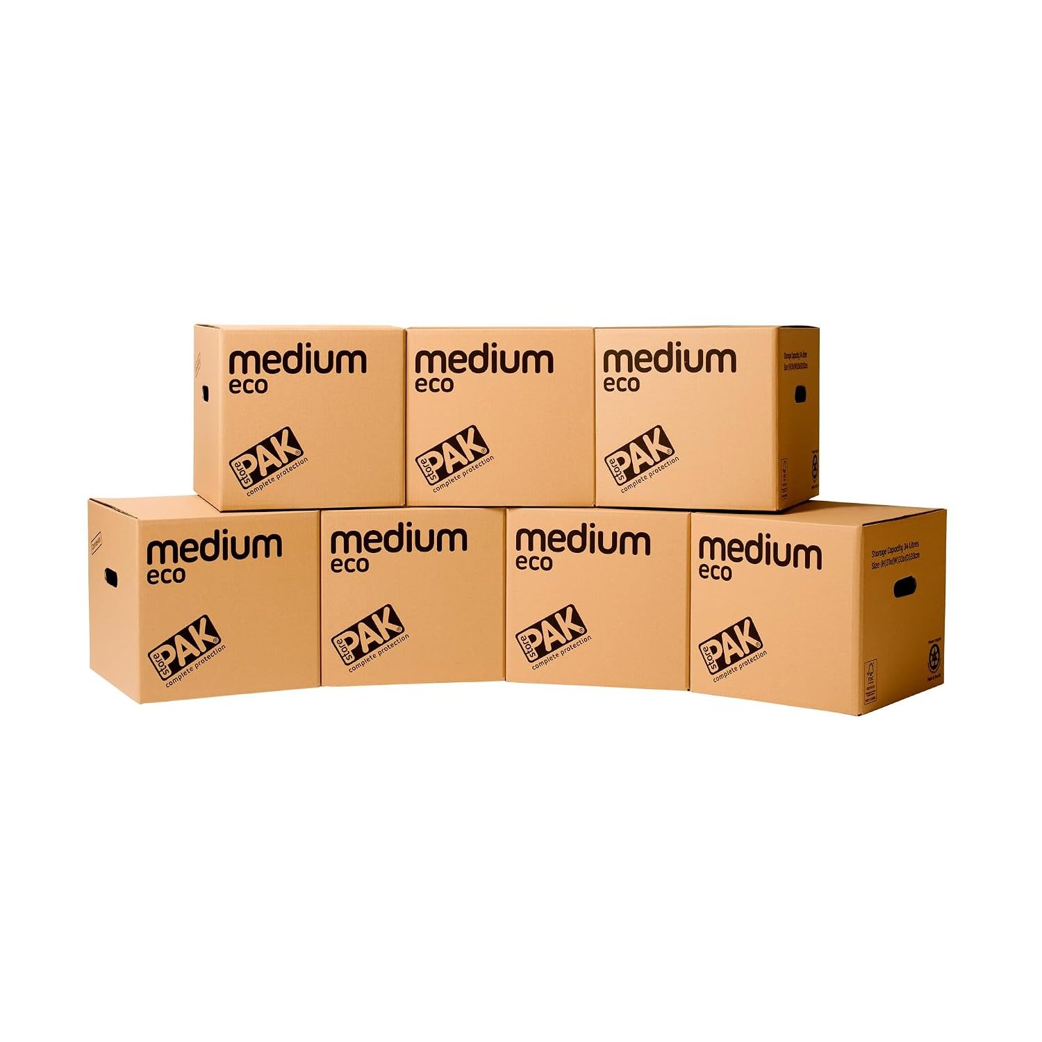 StorePAK Eco Archive Storage Moving Boxes with Handles - (Pack of 7) - 33 Litres - 100% Recyclable – H 31 x W 33 x D 33 cm - MEDIUM