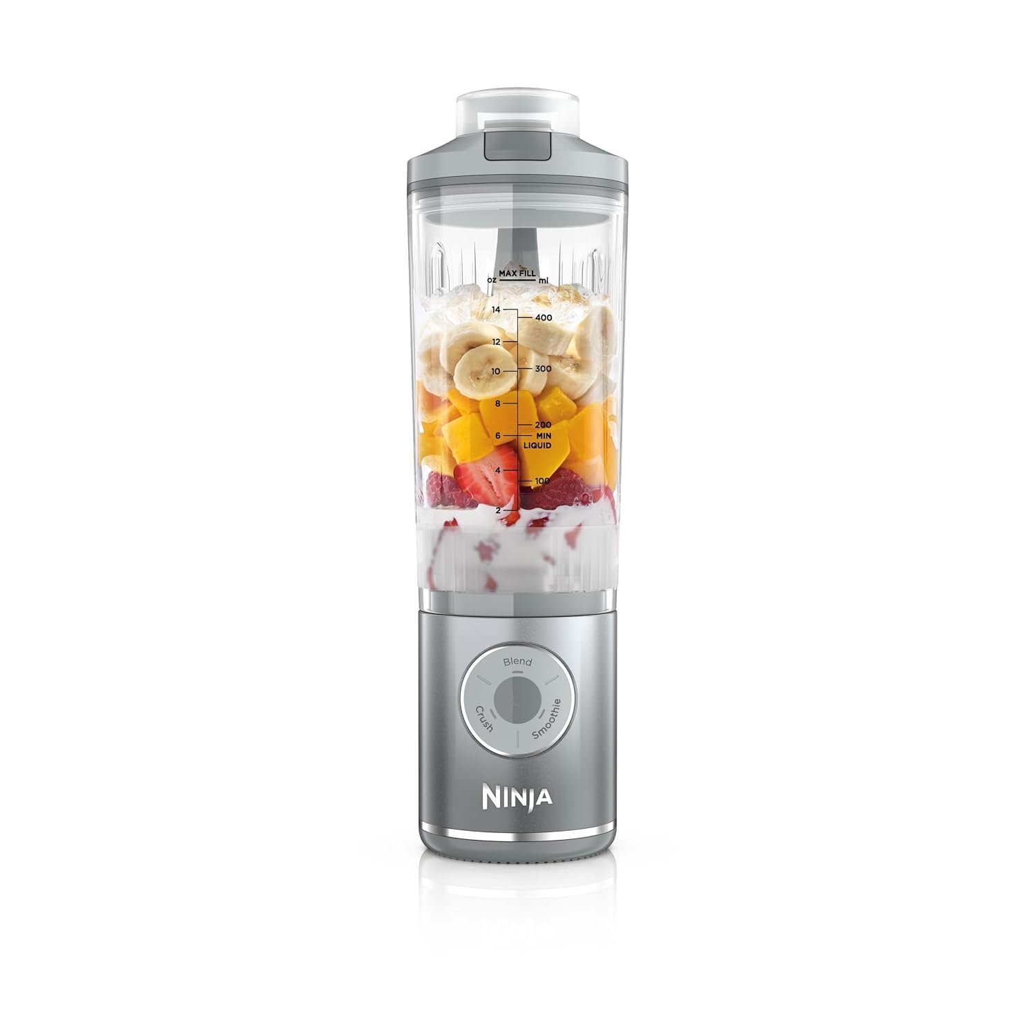 Ninja Blast Max Portable Blender, 570ml, Rechargeable Battery, Blending Cup & Leak-proof Lid, 3x Blend Functions, Makes Smoothies, Protein Shakes, Blends Ice & Frozen Fruit, Silver BC251EUSL