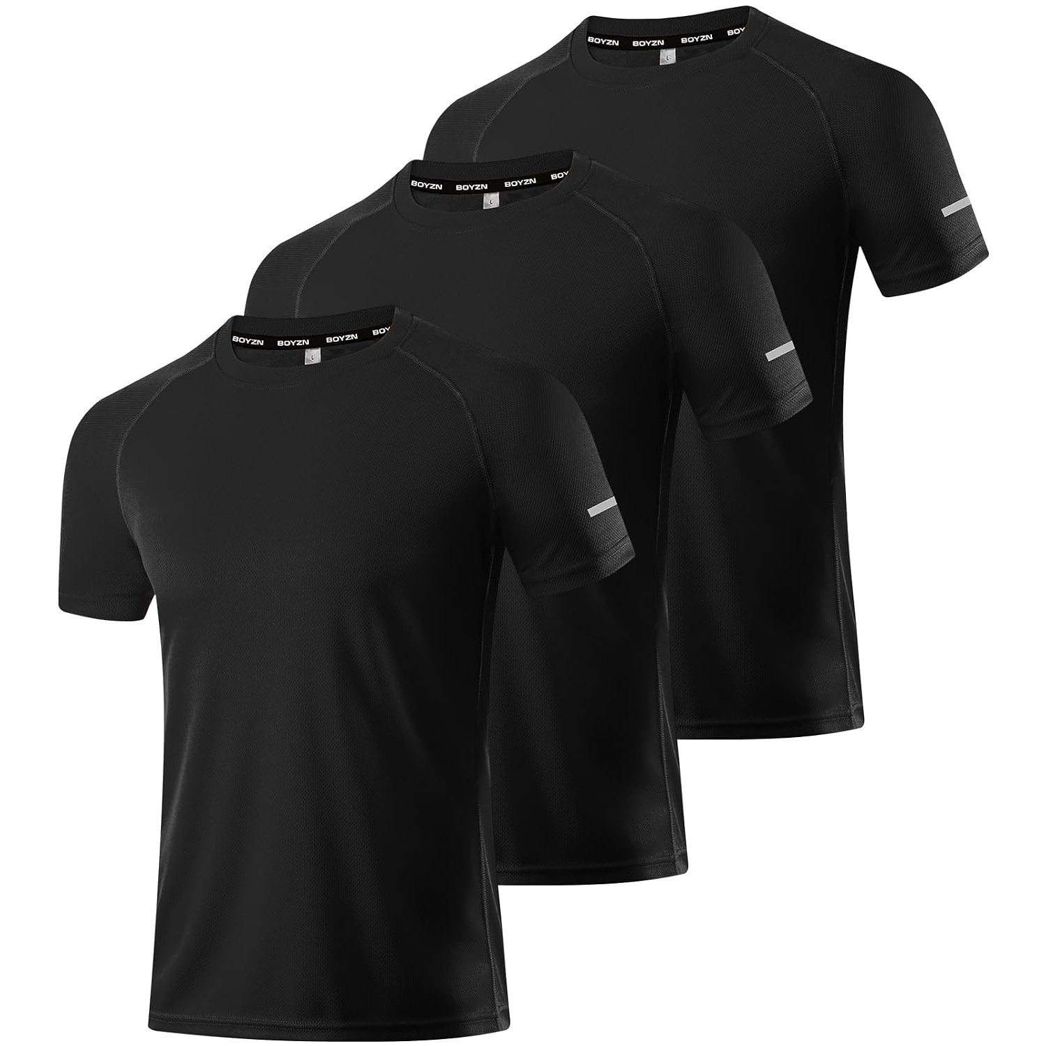 3 Packs Workout Shirts for Men - Activewear Tops Gym Shirts Cool Dry Mesh Moisture Wicking Running Fitness Short Sleeve Crewneck Sports Athletic T-Shirt Tops 3P05-Black-S