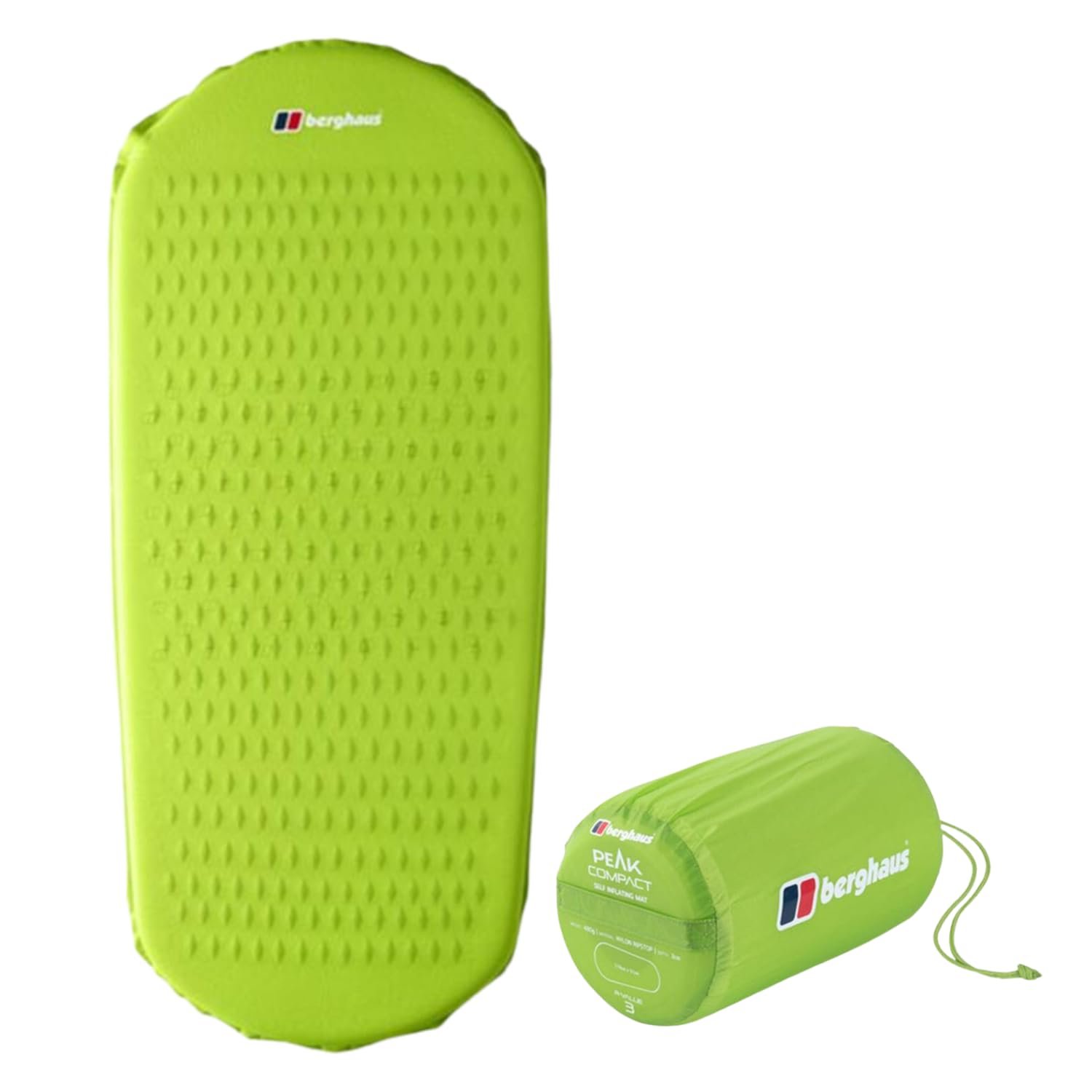 Berghaus Peak Compact Self-Inflating Mat with Non-slip Silicone Grip for Adults, Teens & Kids, Lightweight & Insulated, Ideal for Wild Camping, Backpacking & Hiking, Includes Carry Bag, Green