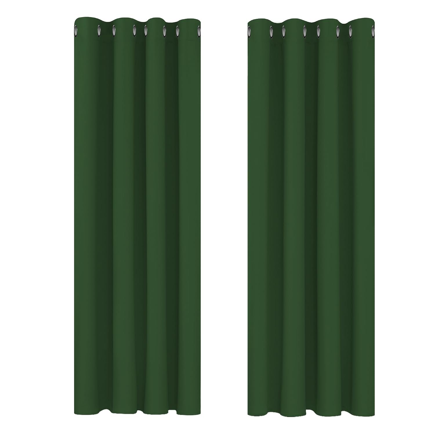 Deconovo Green Curtains Bedroom Thermal Insulated Eyelet Blackout Curtains 46 x 72 Inch Forest Green Two Panels