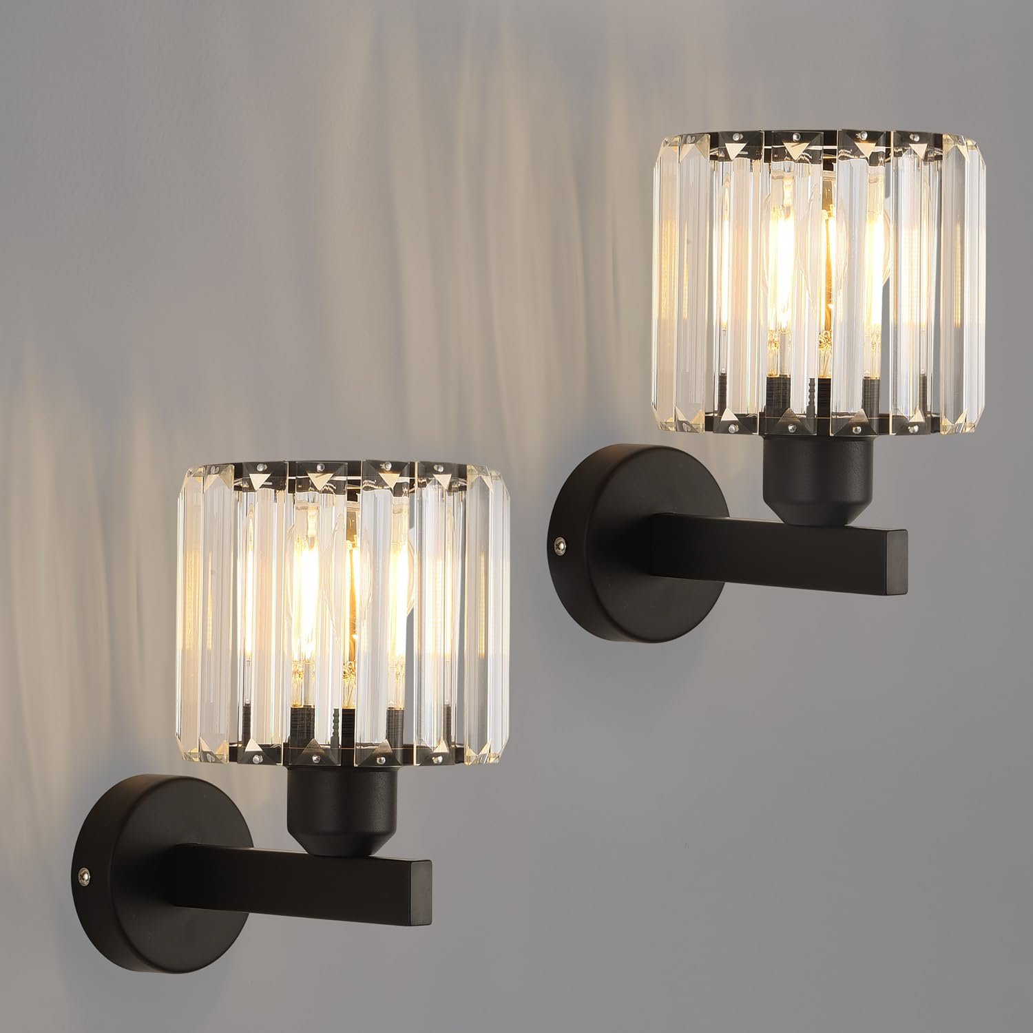 ANWIO Black Wall Lights,Bedroom Wall Lights,Wall Light for Living Room,E27 Wall Sconce Lights,Morden Crystal Wall Ceiling Light,Indoor Crystal Wall lamp(2 PCS,E27 Base,NO Bulbs)