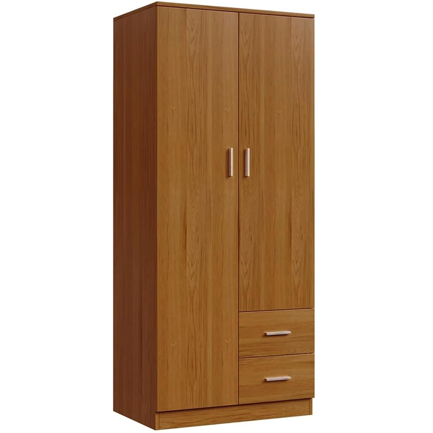 Panana Wooden 2 Door 2 Drawer Wardrobe with Shelf and Hanging Rail Modern Clothes Storage Cupboards Unit for Bedroom Furniture W 77 * D 50 * H 180cm (Oak Effect)