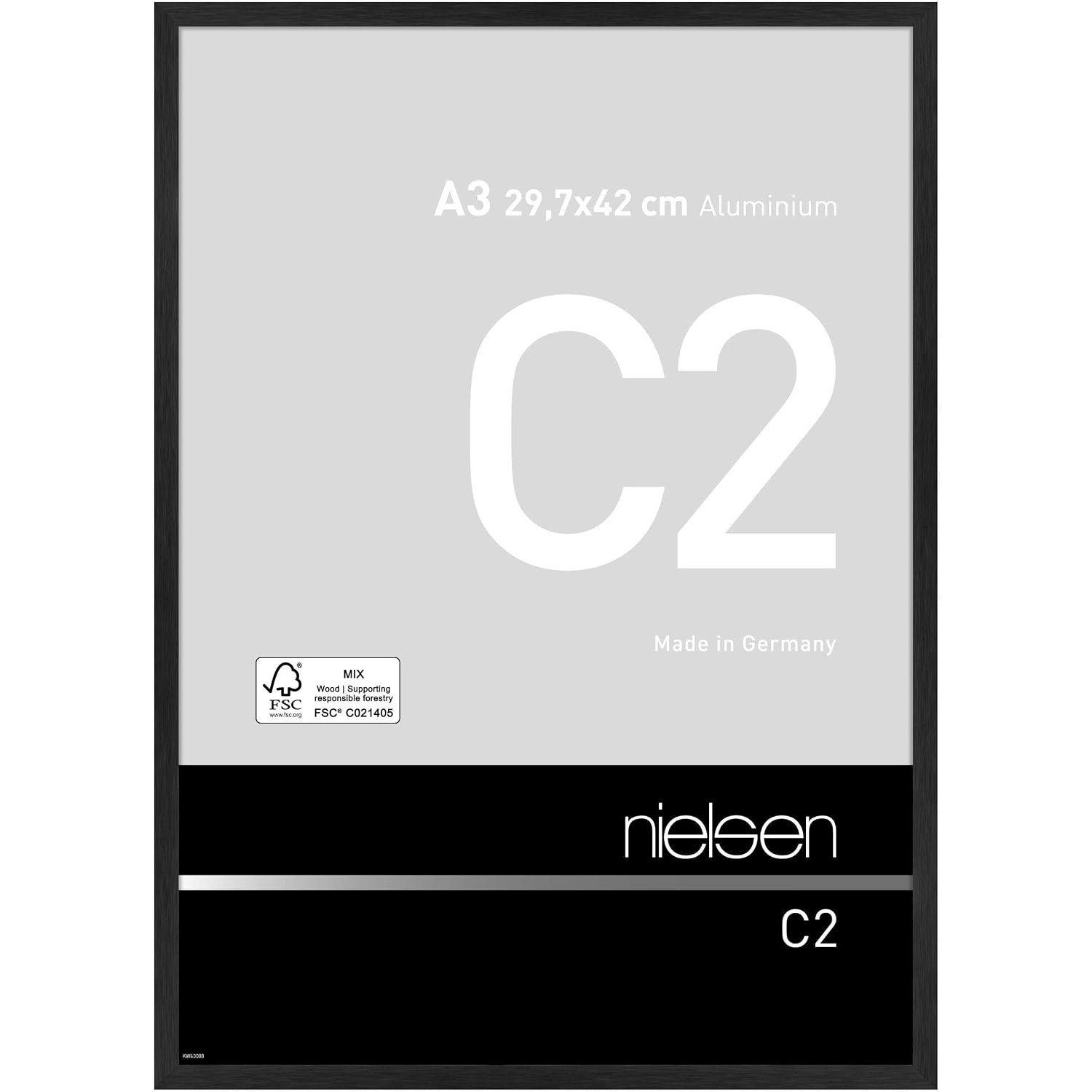 nielsen C2 Aluminium Picture Frame - Brushed Black A3, 29.7x42cm - with Float Glass and Easy Push-Turn Clips