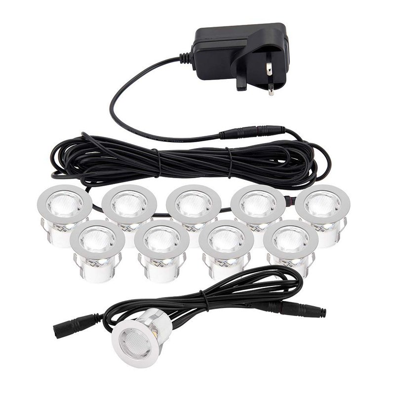 National Lighting KIOS II Pack of 10 White 30mm LED Round Garden Decking/Kitchen Plinth Lights Kit - IP44 Rated