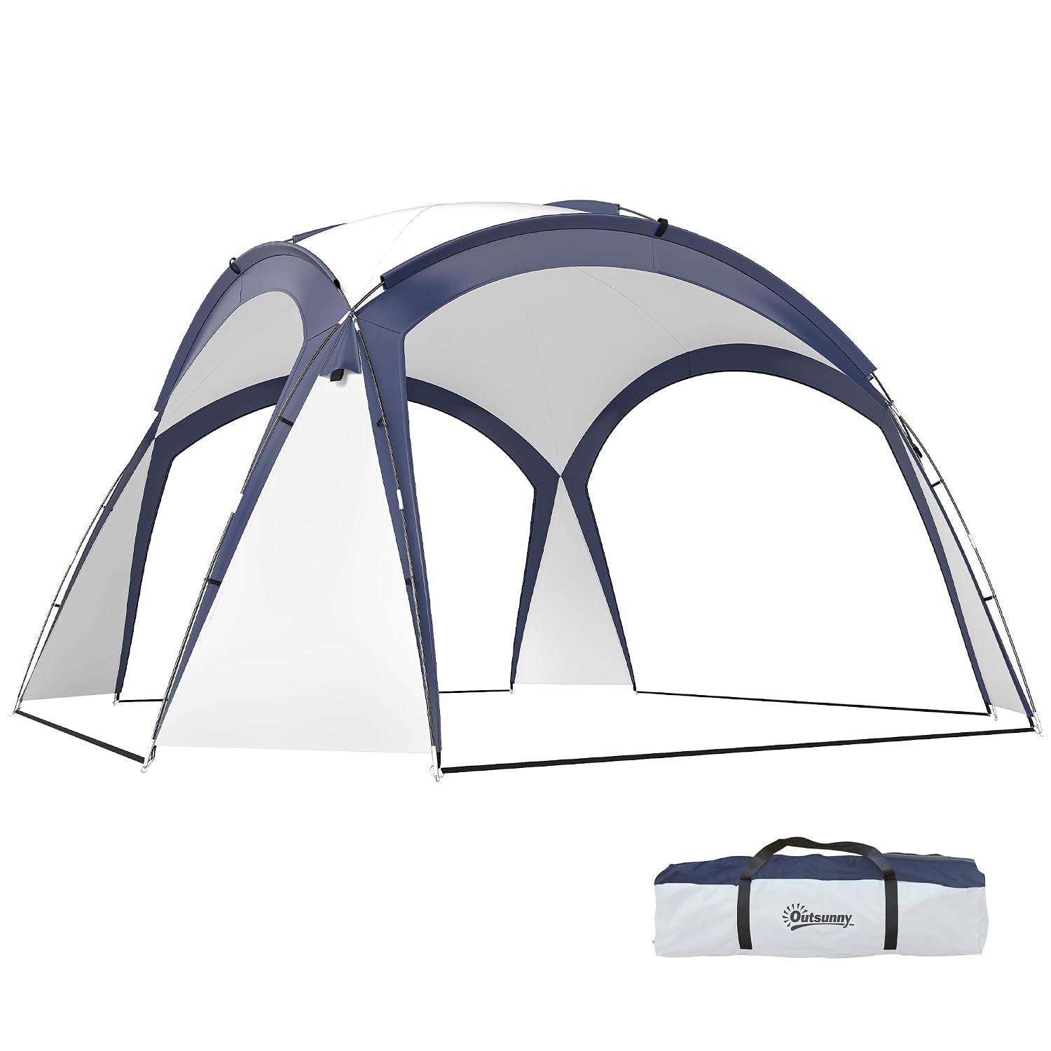 Outsunny 3.5 x 3.5M Camping Gazebo, Outdoor Event Shelter Dome Tent Garden Sun Shelter Patio Spire Arc Pavilion Camp Sun Shade Tent for 6-8 Person, Cream and Blue