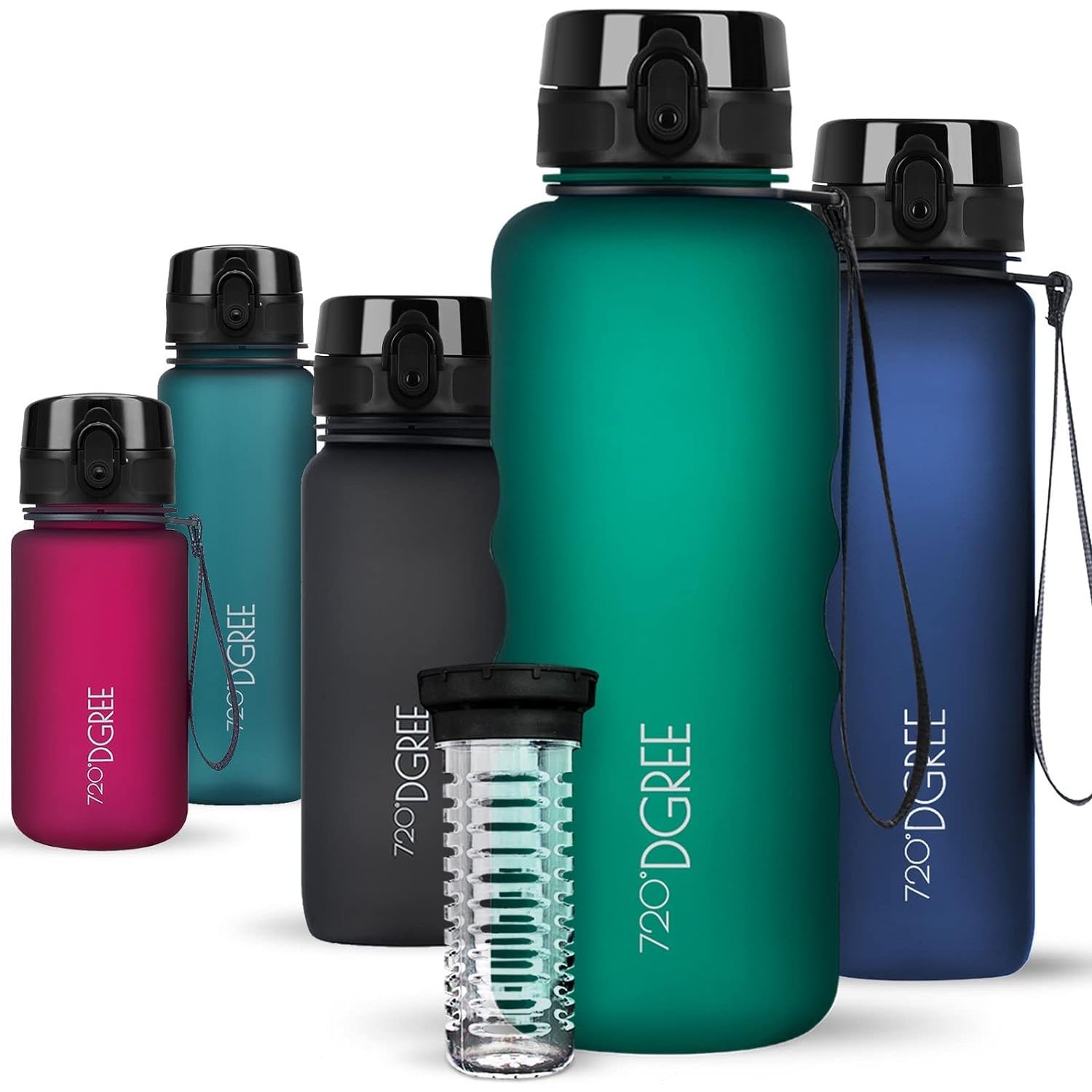 720°DGREE Water Bottle “uberBottle“ - 1.5 L softTouch +Fruit-Infuser - BPA-Free Tritan, Leakproof, Reusable Drinking Bottle - Sports Bottle for Gym, Running, Fitness, Hiking, Travel, School, Office