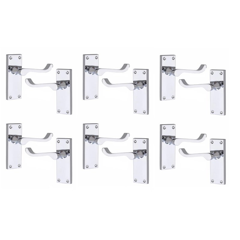 Golden Grace 6 Pairs Victorian Scroll Lever Latch Internal Door Handles in Silver Polished Chrome Finish, Classic Interior Premium Quality - 120mm Long