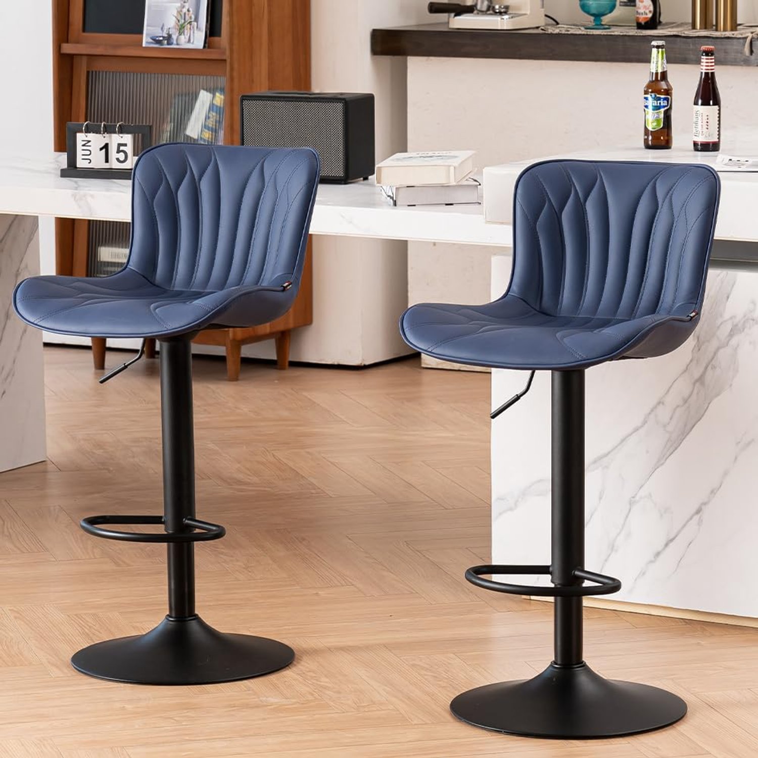 Kidol & Shellder Bar Stools Set of 2 Modern Barstools Adjustable Swivel Faux Leather Counter Stools Wing Back Breakfast Bar Chairs, Purple, 3-5 Mins to Assemble