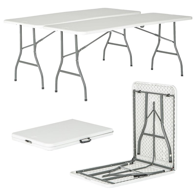 Harbour Housewares Rectangle Folding Trestle Tables - 180cm (6ft) - White - Pack of 2 Outdoor Folding Table for Picnic, BBQ, Garden, Camping, Wedding, Party Catering