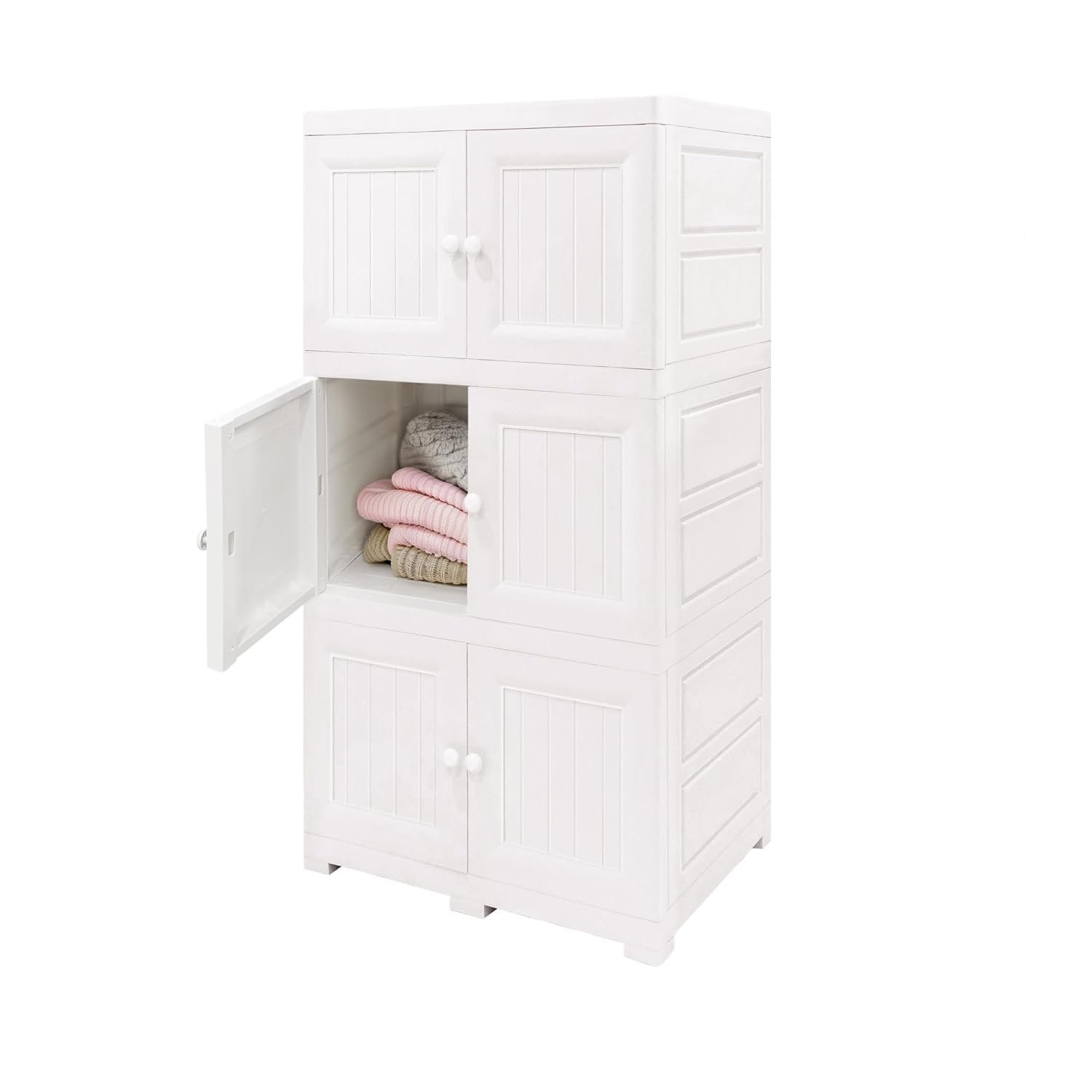 ABBAware Multi-Purpose Plastic Storage Unit, Cupboard, Cabinet with 3 Extra Large Compartments 68 x 48 x 134cm (430L), White