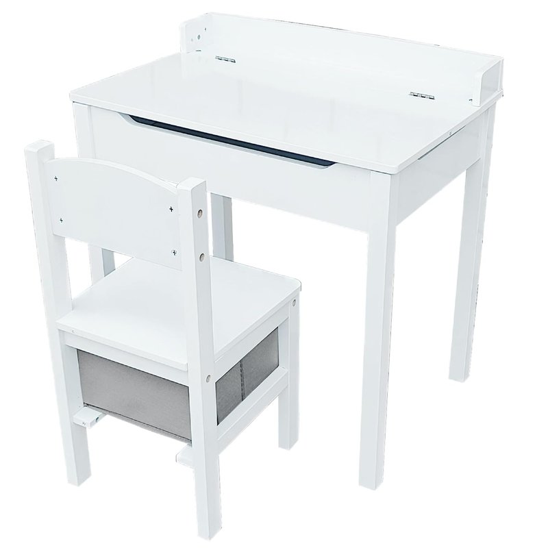 simpa Children's Wooden Lift Up Lid Desk & Storage Drawer Chair Set: White Finish.