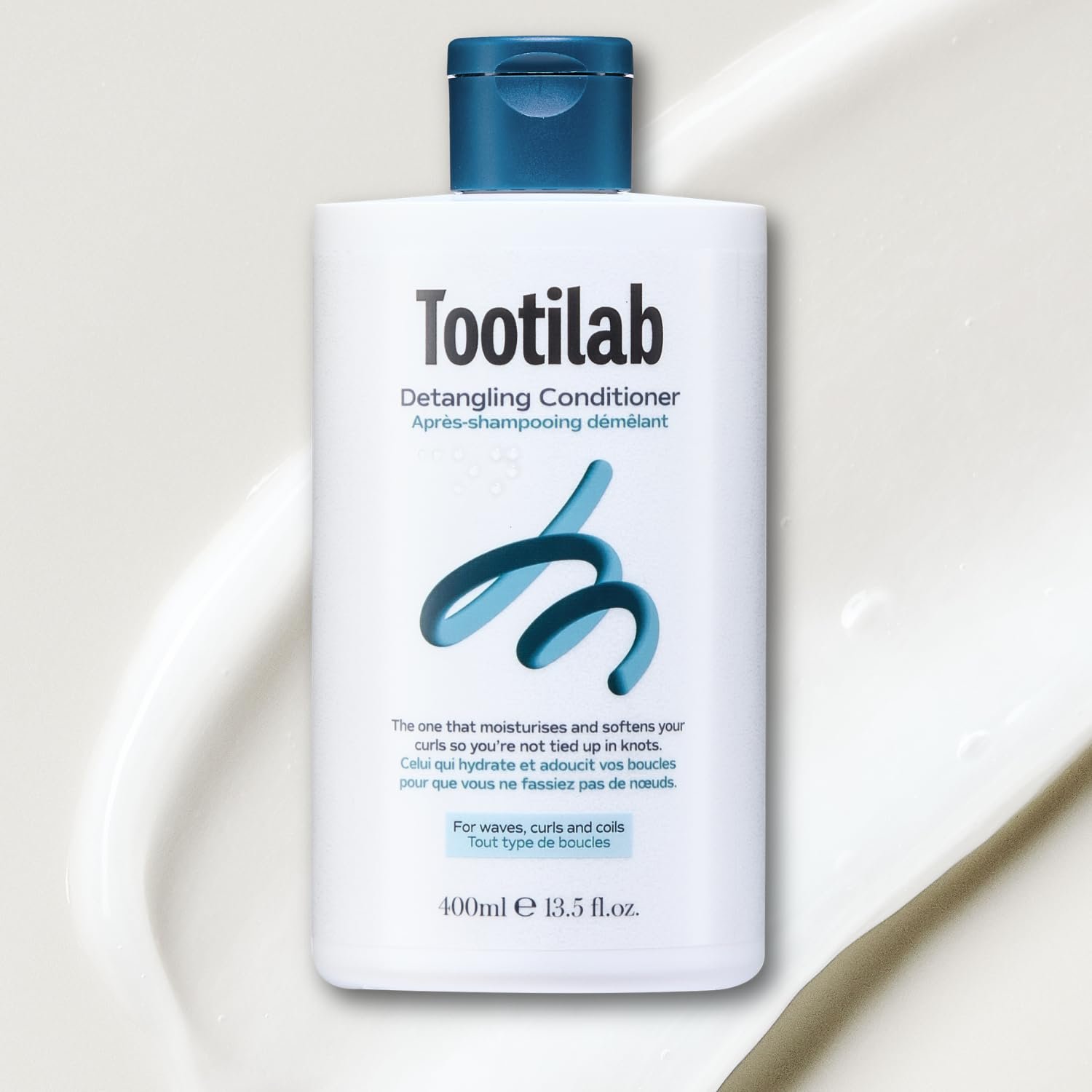 Tootilab Detangling Conditioner for Curly, Wavy & Coily Hair Hair — Rinse-Out Conditioner with Fresh Calming Fragrance — Extreme Slip Protein-Free Formula 400ml — Recycled Ocean-Bound Packaging