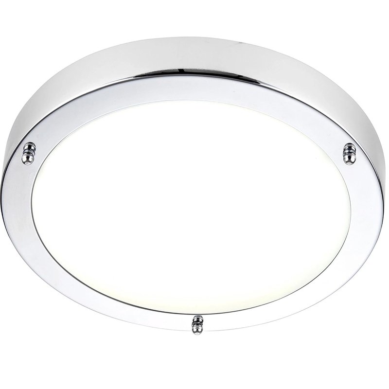 National Lighting Portico IP44 Rated Flush Round Chrome Plated 300mm Disc LED Bathroom Ceiling Light Fitting with Frosted Glass Shade Zone 2