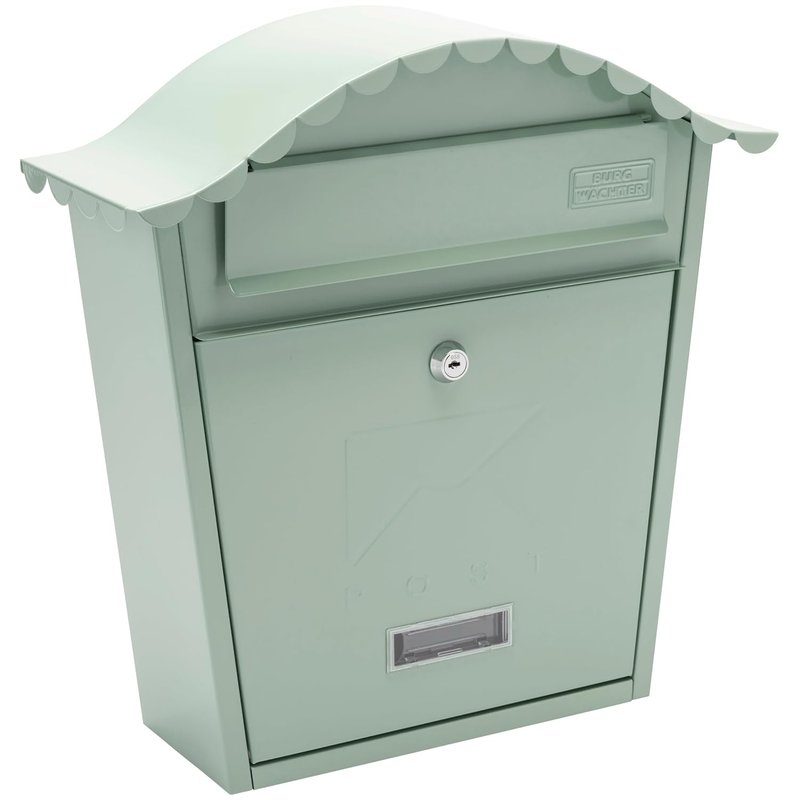 Burg-Wachter MB01CG Classic Wall Mounted Galvanised Steel Lockable Weatherproof Post Box, Chartwell Green, 36x37x13cm