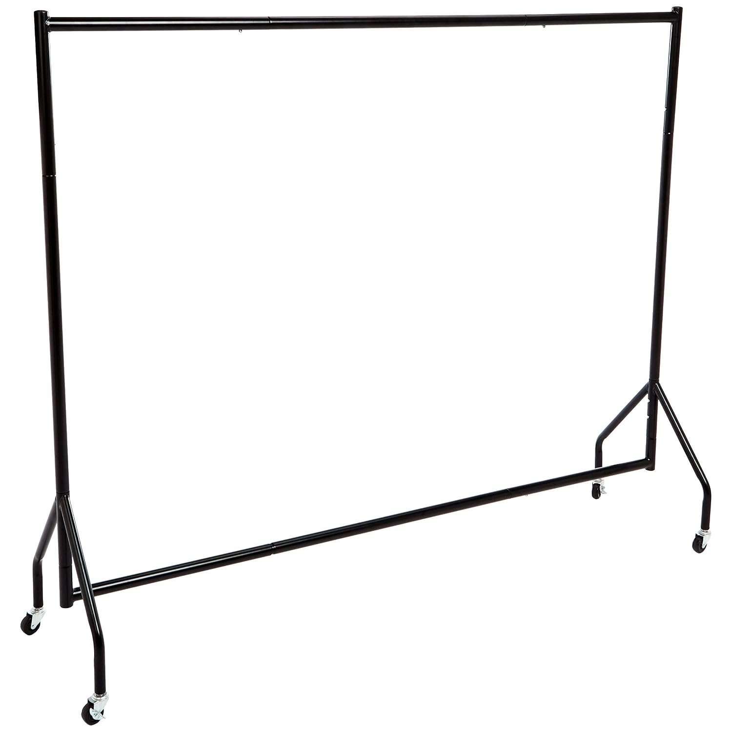 Amazon Basics Clothing Rack With Wheels for Hanging Clothes, Heavy Duty Portable Garment Rack, 1.25-Inch Steel Frame, Tool-Free Assembly, 72 x 60 Inches, Black