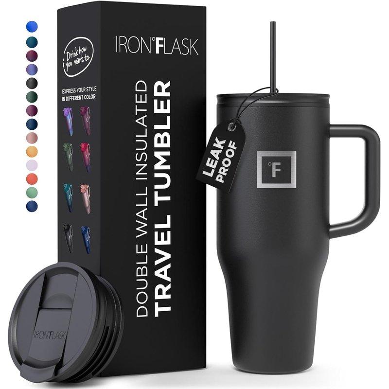 1.2L Insulated Tumbler with Straw Lid and Handle - Cold 20hrs & Hot 5hrs Drinks - Double-Walled Stainless Steel Leakproof Travel Mug - Cupholder Friendly Thermal Cup Coffee Flask