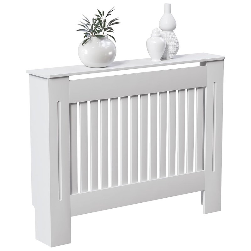 Vida Designs Chelsea Radiator Cover White - Medium - Modern Vertical Slat Design For Optimal Heat Circulation - H82xW111xD19cm - Painted MDF Cabinet Ideal For Living Room & Hallway