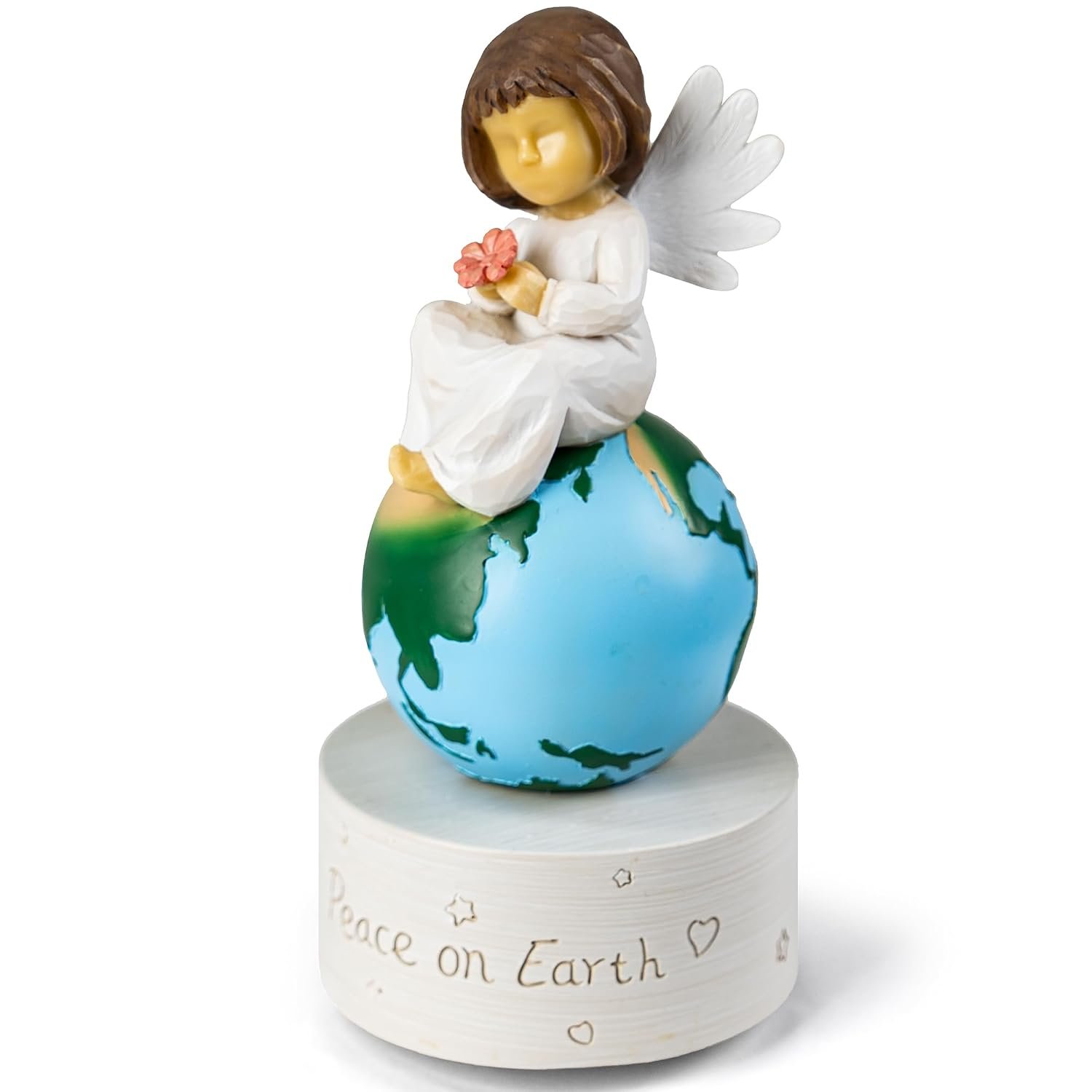 MS. WENNY Peace on Earth Angel Music Box – Resin Figurine Ornament with “Amazing Grace” Tune – Inspirational Christian Gift for Home, Desk or Religious Decor