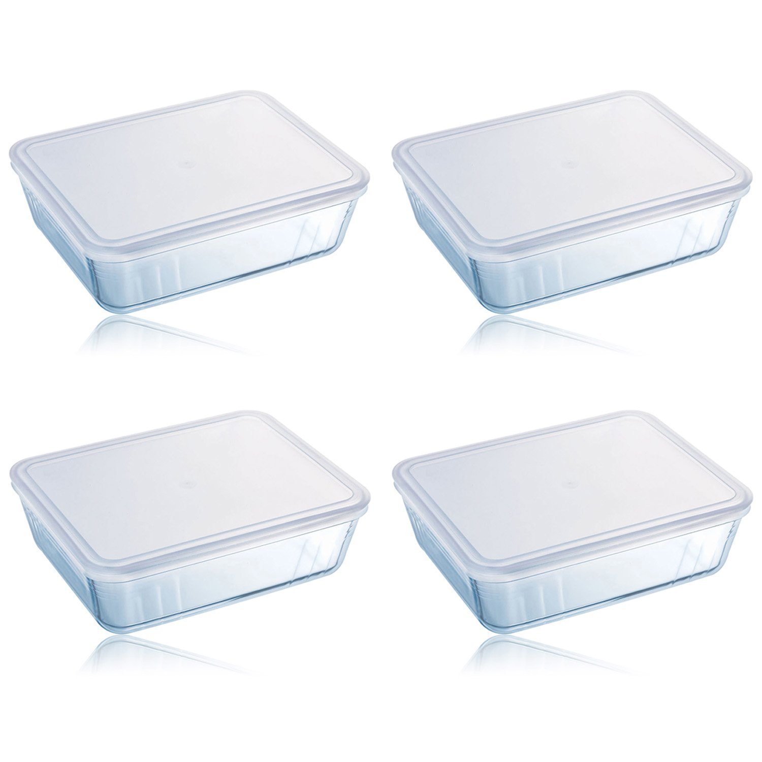 Pyrex Cook & Store 4 Piece 1.5L Rectangular Glass Baking Dish With Plastic Lid