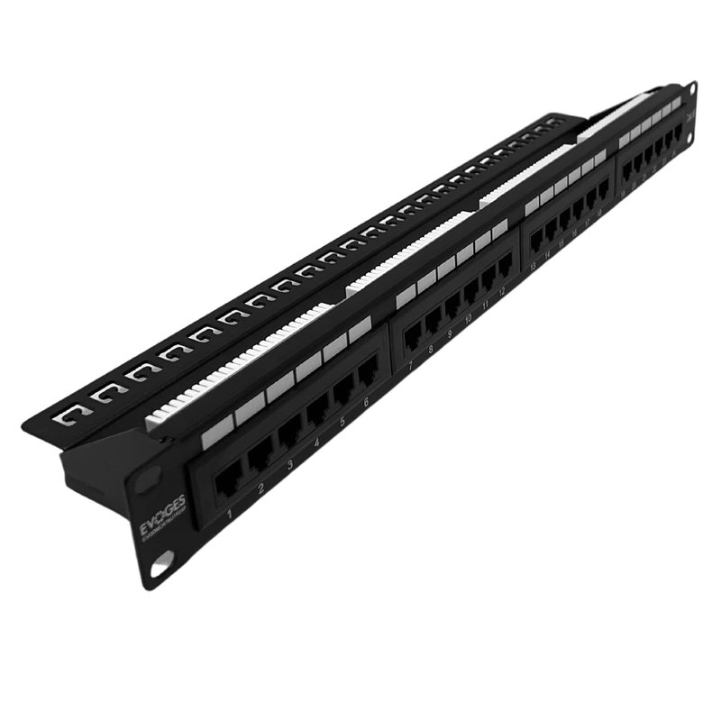 Evoges 24 Ports UTP CAT6 1U Patch Panel, Rack Mountable, Ethernet Network Patch Panel for Cable Management, Durable and Easy Installation