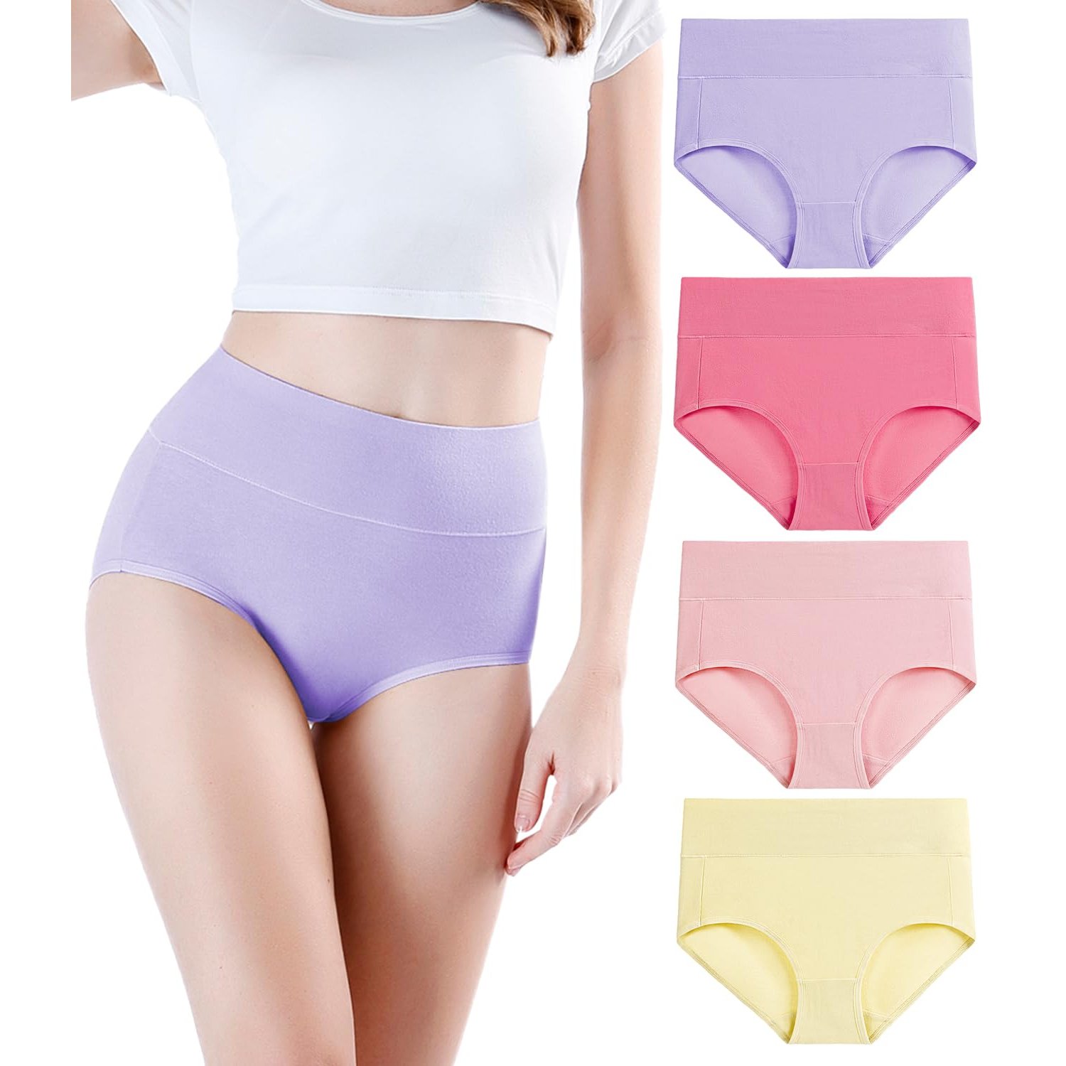 wirarpa Ladies Knickers Cotton Full Briefs High Waisted Underwear Panties for Women Multipack Size L