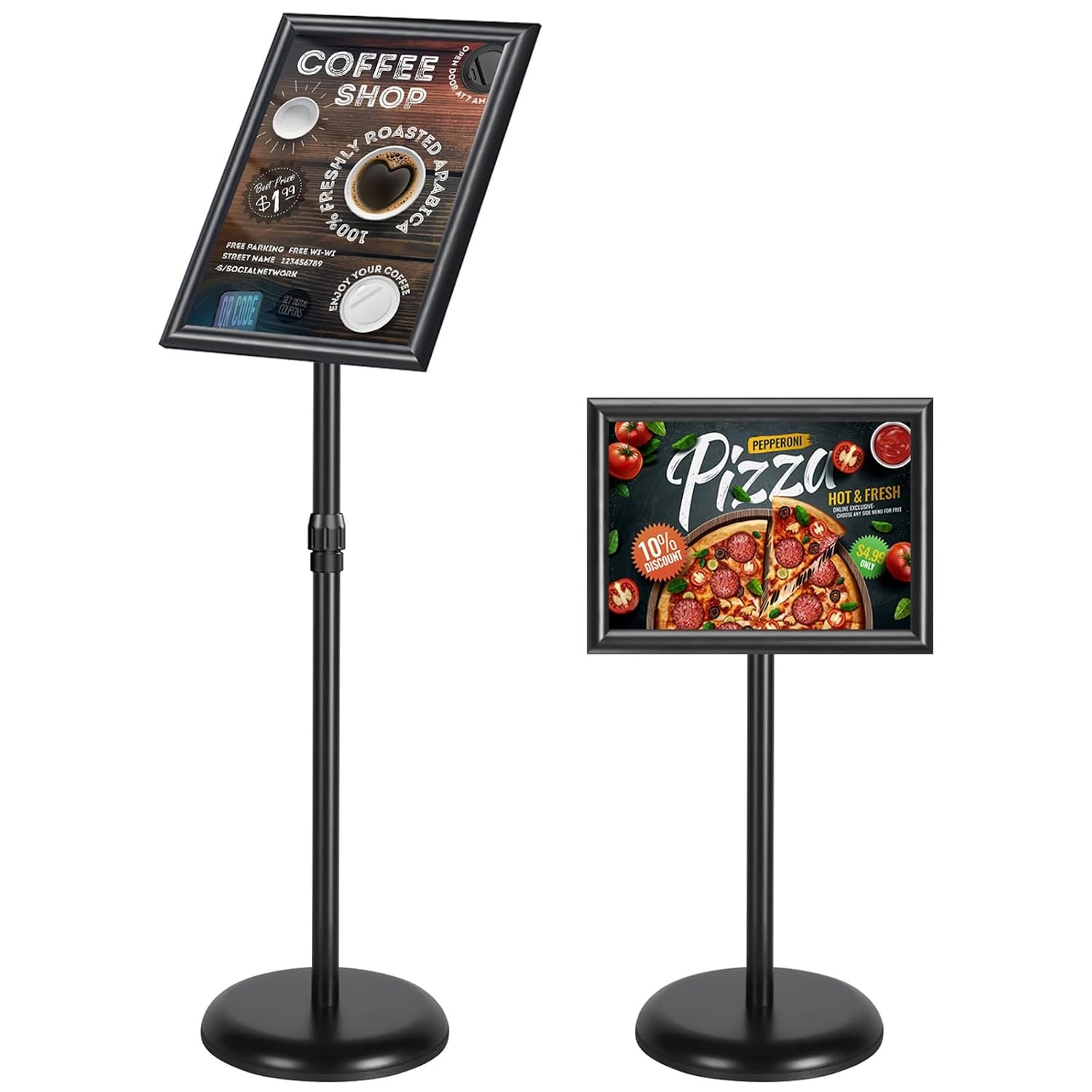 WenYa A4 Sign Holder Adjustable Aluminium Poster Stand Interchangeable Advertising Stand Floor Display with Stable Round Base