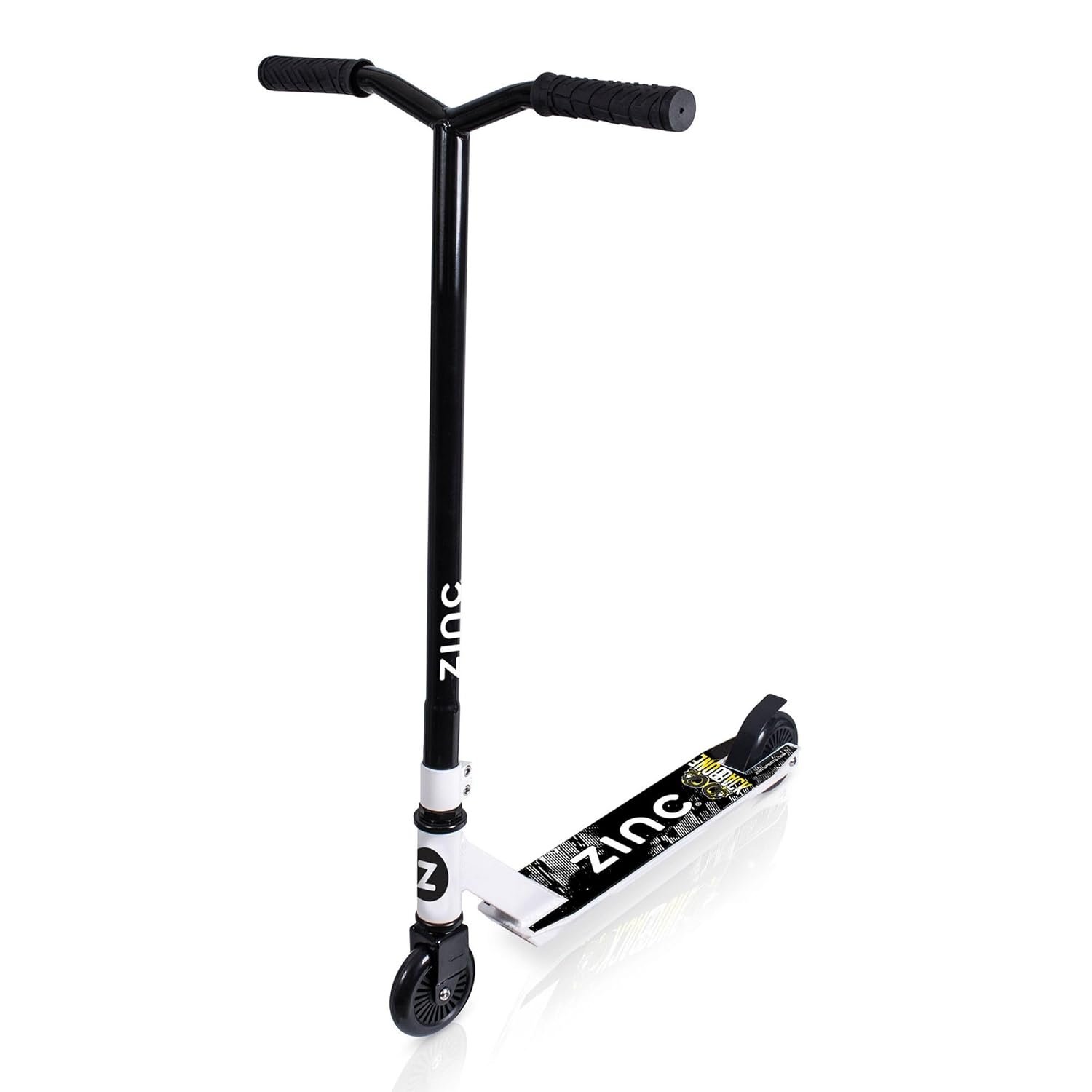Zinc Backbone Stunt Scooter for Kids Ages 8+ – Lightweight Pro Scooter with 360° Handlebar Spin, Solid Steel Frame, Double Clamp, ABEC 7 Bearings, Rear Brake, Trick Scooters for Boys & Girls, White
