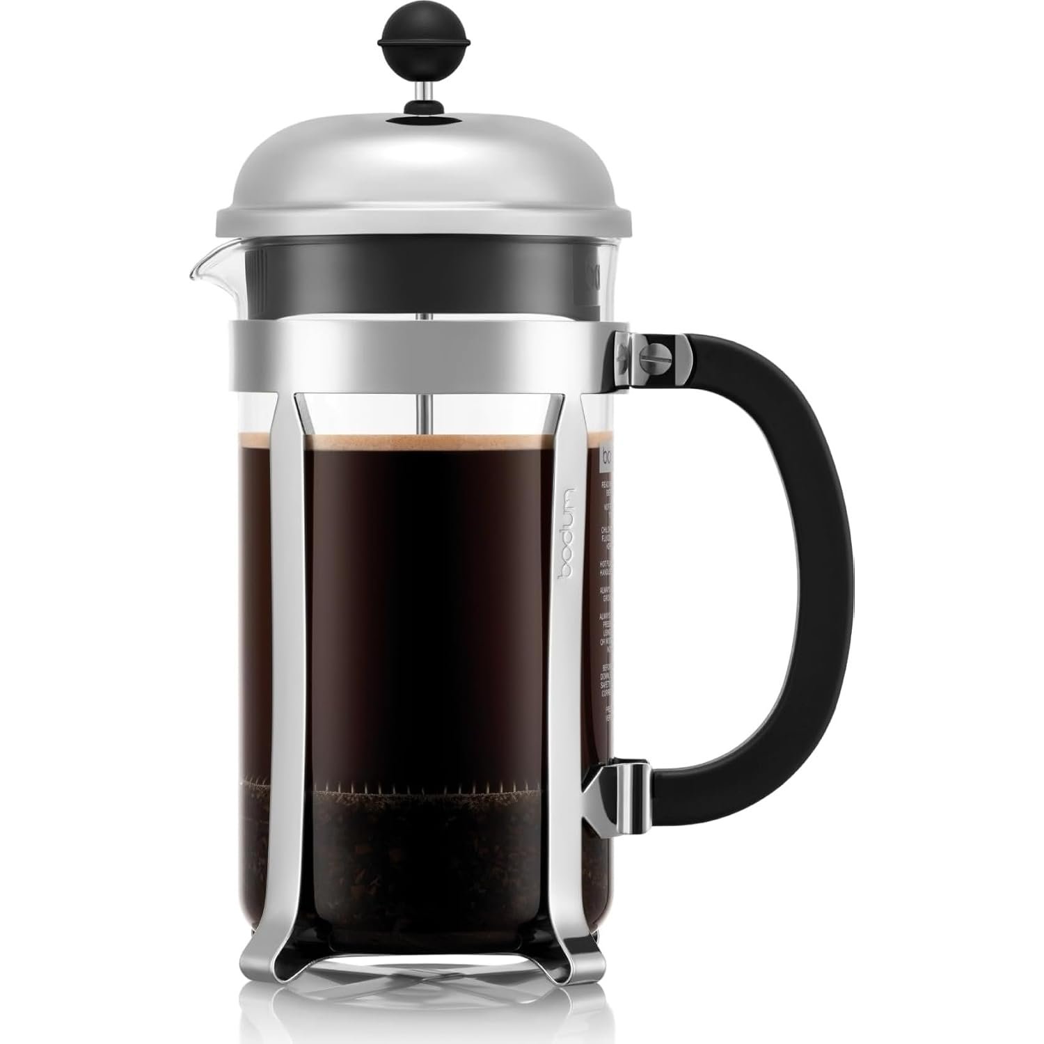 Bodum French Press Chambord - 1L / 8 Cup Silver Coffee Maker - Heat-Resistant & Stainless Steel Filter - BPA-Free Dishwasher Safe Cafetiere - Made in Portugal