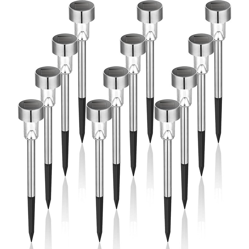 GIGALUMI Solar Lights Outdoor Garden Waterproof,12 Pack,Stainless Steel LED Solar Garden Lights for Patio, Lawn, Yard and Landscape Decor, Cold White