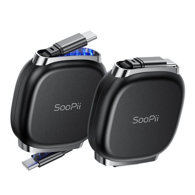 SOOPII USB C to USB C Cable, 240W Retractable USB C Fast Charging Cable with Mag Snap Storage, 5-Stage Length Preset Type C Cord for iPhone 16/15 Pro Max, Galaxy S25/24 Black (2Pack 3.3FT)