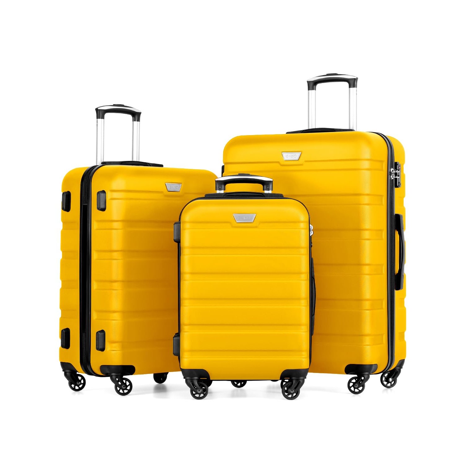COOLIFE 3 Piece Luggage Set for Family Travel, Overseas Travel, ABS+PC, Lightweight Durable Suitcase with 360°Rubber Spinner Wheels, YKK Zipper, Telescopic Handle, TSA Lock, Lemon Yellow