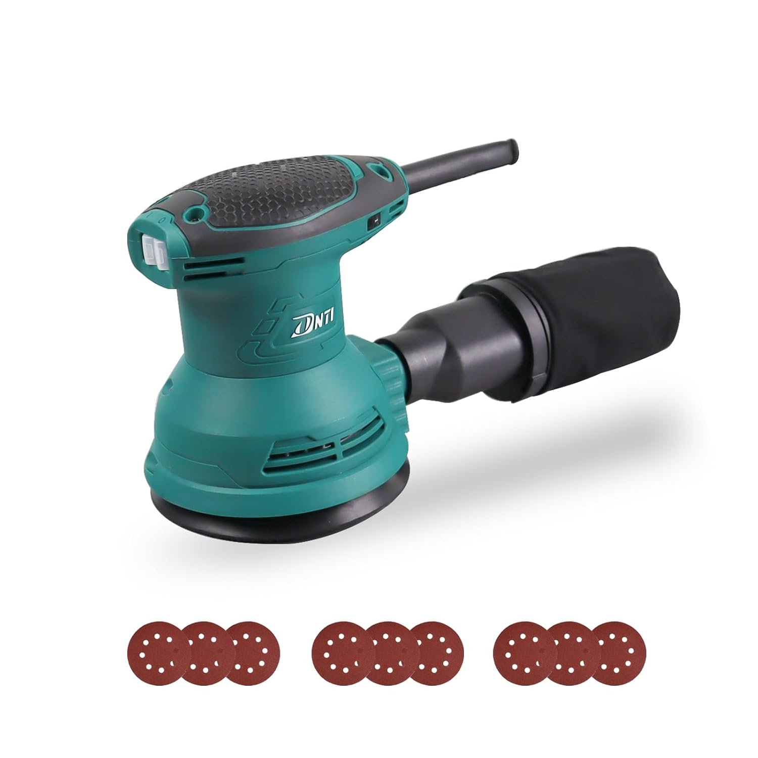 DNTI Random Orbit Sander 350W 9Pcs Sandpapers, 6 Variable Speed 5000-13000RPM, 125MM Hand Electric Tool, High Performance Dust Collection Fit for Woodworking/Sanding