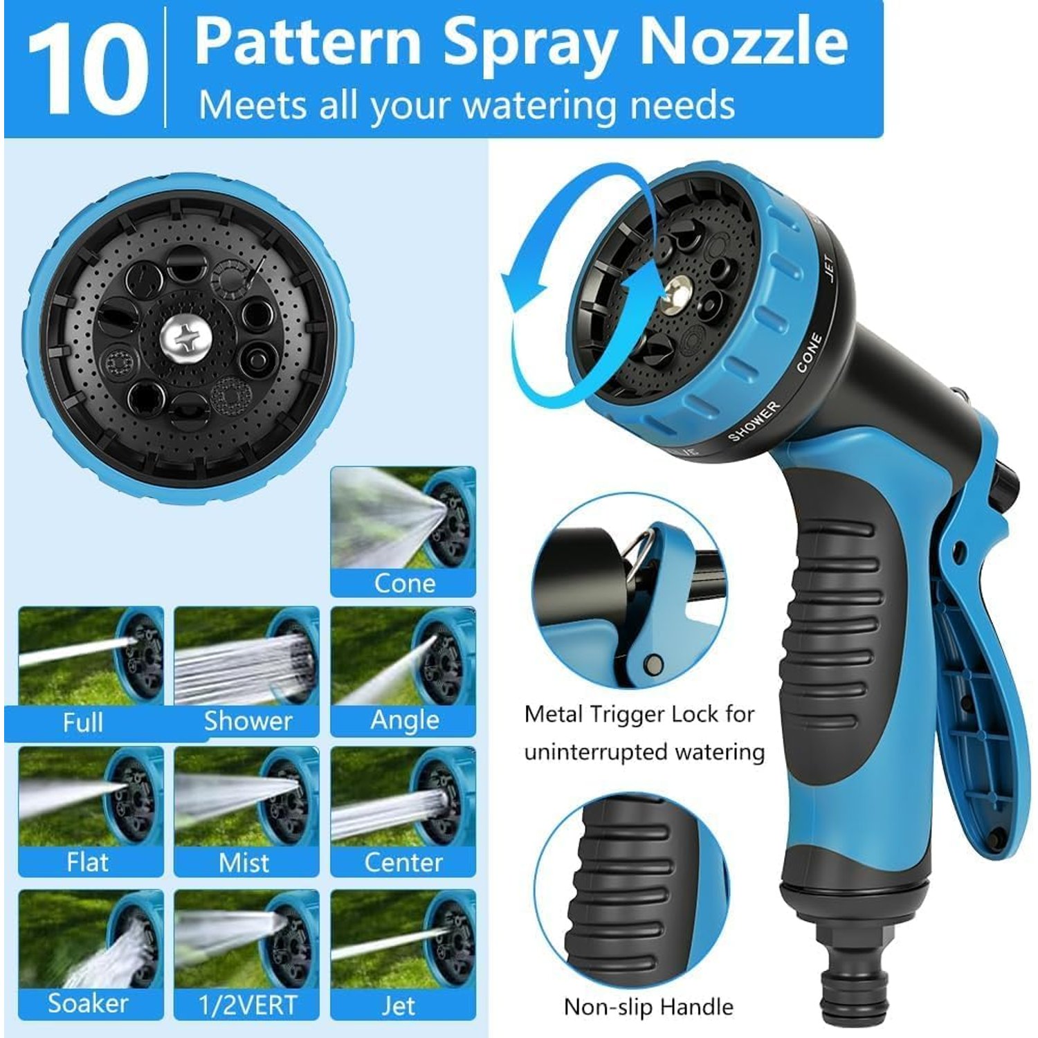 Flexible Garden Hoses 75FT,Expandable Garden Hose Pipe,Robust Triple Latex Core, Lightweight&No-Kink, 3/4"&1/2" Metal Connectors, 10 Different Spray Modes,Hose for Gardening, Washing & Cleaning