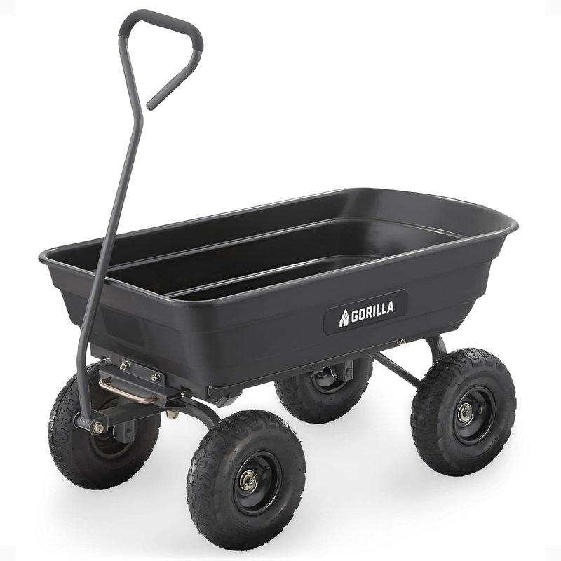 Gorilla Carts GOR4PS Poly Garden Dump Cart with Steel Frame and 10-in. Pneumatic Tires, 600-Pound Capacity, Black