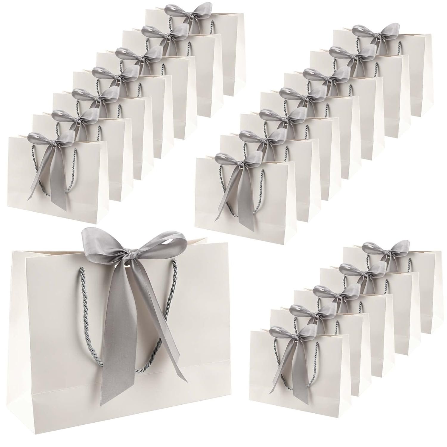 JEUIHAU 30 Pack Large White Gift Bags, 40 x 28 x 12cm Present Bags with Handles and Ribbon, Cardboard Present Bags for Birthday Wedding Holiday Presents