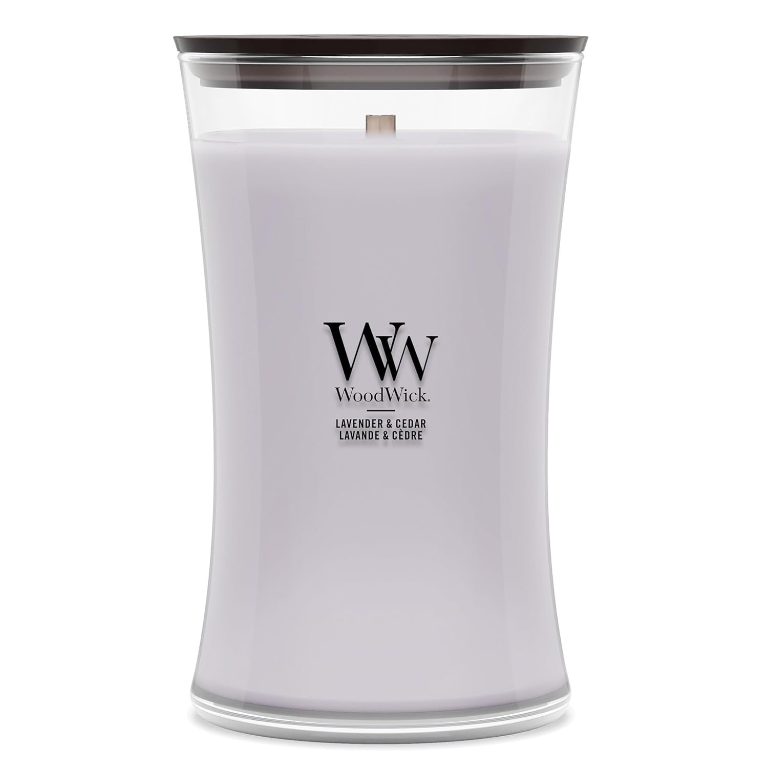 WoodWick Large Hourglass Scented Candle with Crackling Wick | Lavender & Cedar | Up to 130 Hours Burn Time