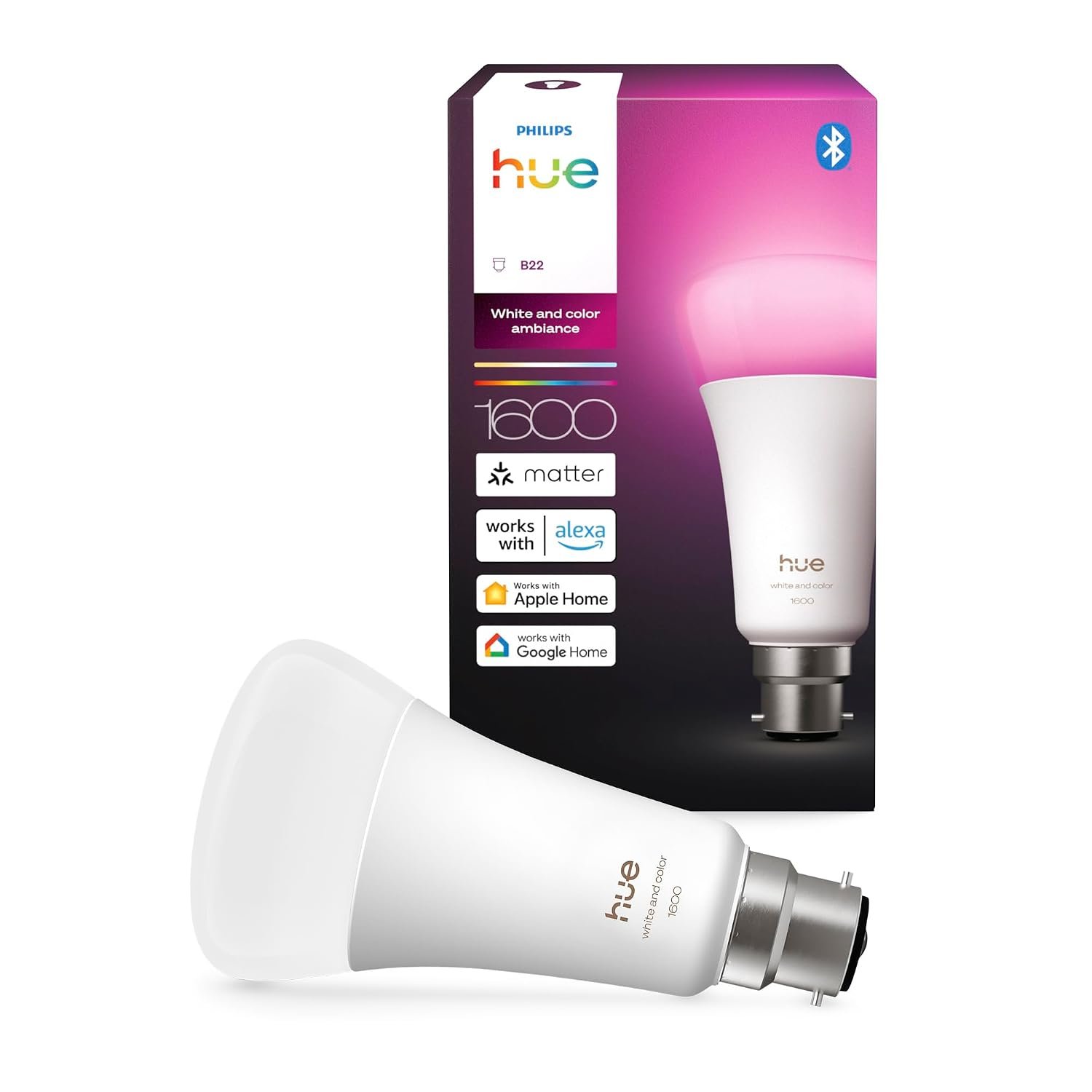 Philips Hue Smart LED A67 Bulb, dimmable, White and Color ambiance, E27 Base, 11.8W, 1600 lm, Works with Alexa, Google Assistant, and Apple Home, 16 Mio. Colors