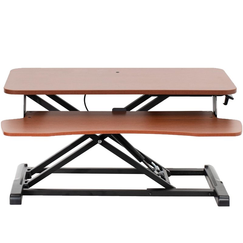 VIVO 81 cm Desk Converter, K Series, Height Adjustable Sit to Stand Riser, Dual Monitor and Laptop Workstation with Wide Keyboard Tray, Dark Walnut Top, Black Frame, DESK-V000KA
