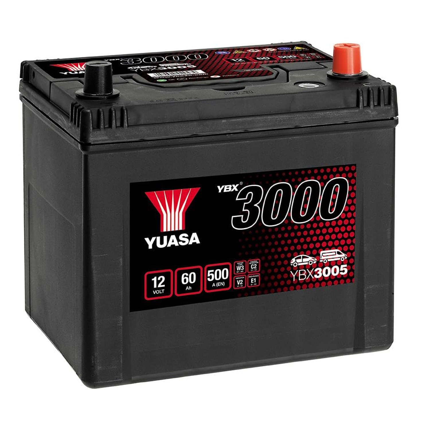 Yuasa YBX3005 12V 60Ah 500CCA Sealed Maintenance Free High Performance Car Battery