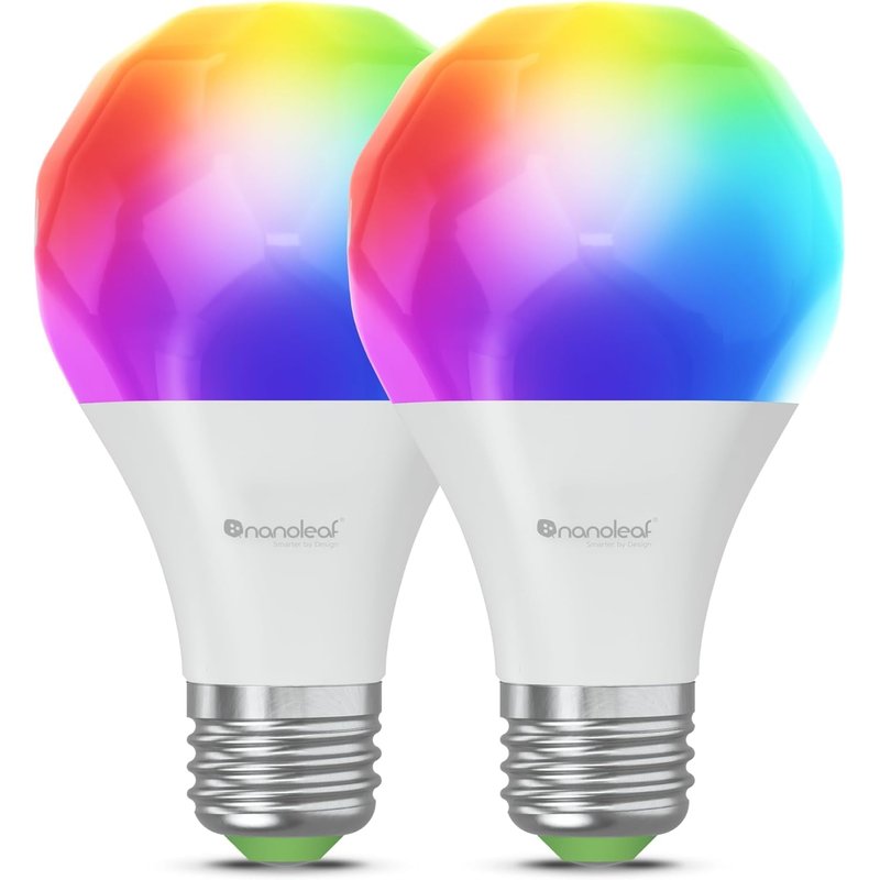 Nanoleaf E27 Smart LED Bulbs, RGB Colour-Changing WiFi Lights, Alexa/Google Home Compatible, 9W Dimmable Remote Control, 2700K-6500K, Matter & Bluetooth Sync, Hub Required, 2 Pack