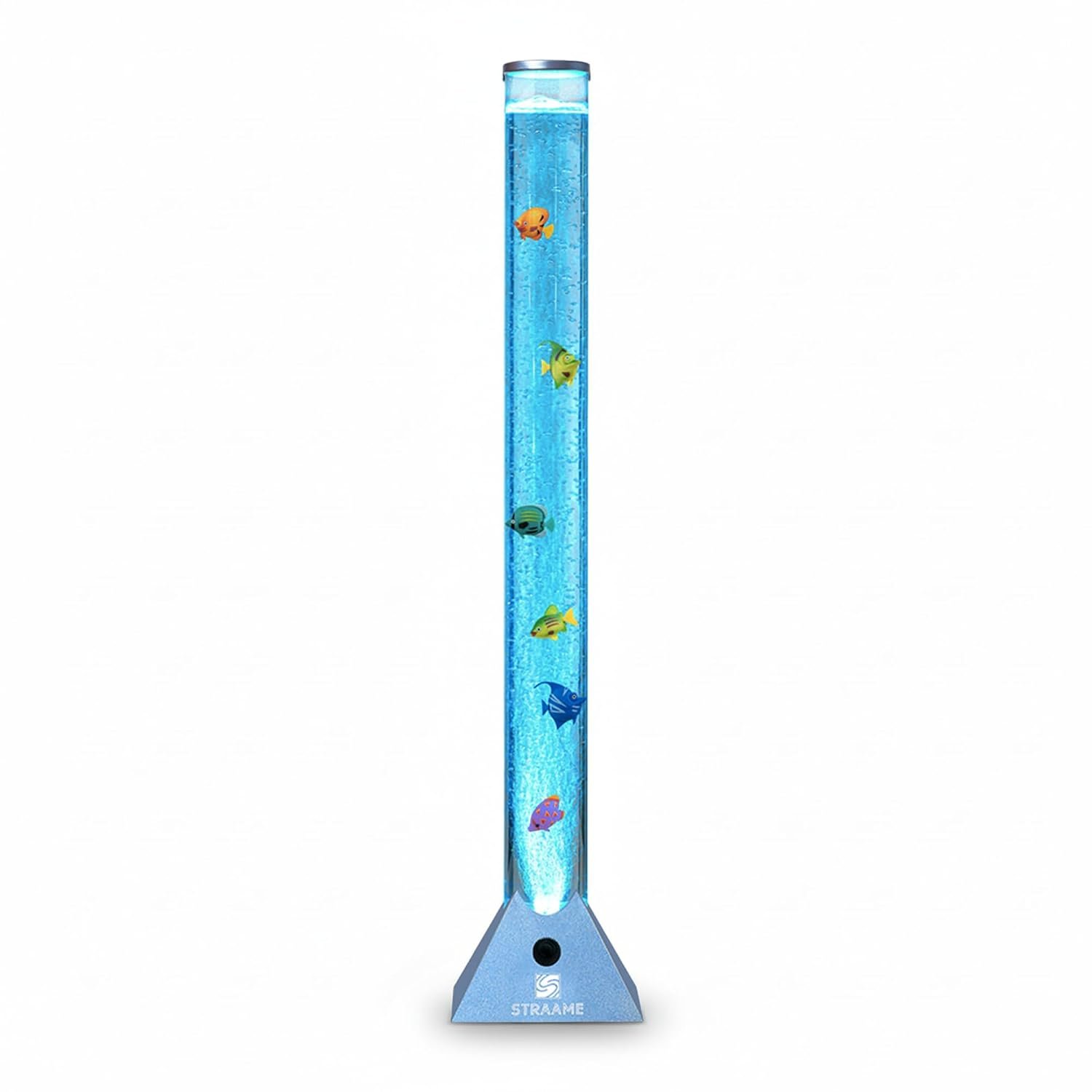 Straame 90cm Bubble Fish Lamp, Colour Changing LED Light, Sensory Room Decor & Mood Lamp, Includes Artificial Tropical Fish, Adjustable Bubble Tube, Plug-in Power, Blue Base