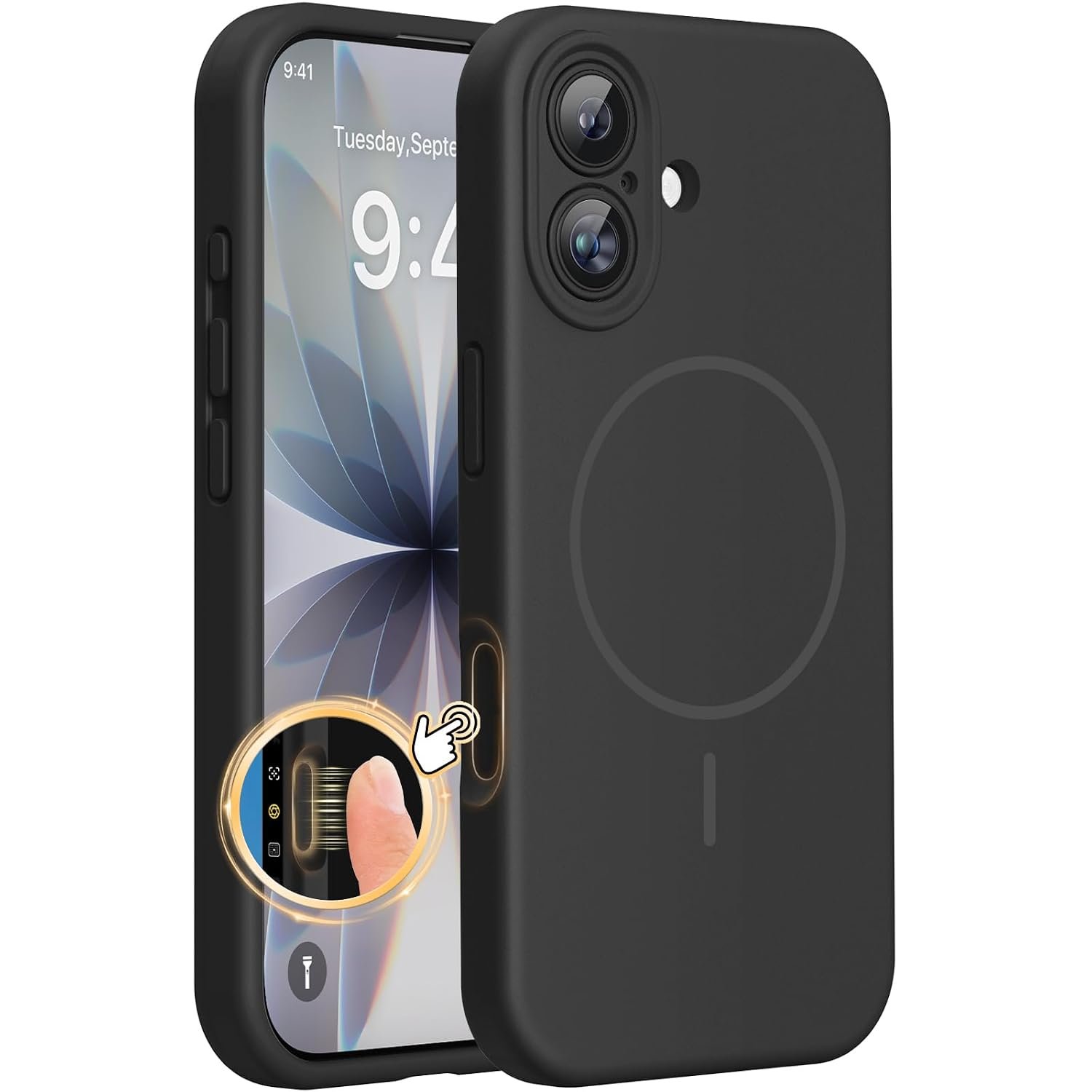 Miracase Magnetic for iPhone 17 Case, Compatible with MagSafe, Integrated Silicone Camera Control Cover, 3.0mm Thicken Shockproof Drop Protection Phone Case for 17,Black
